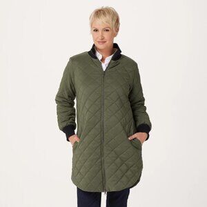 Denim & Co. Quilted Long Coat with Rib Trim